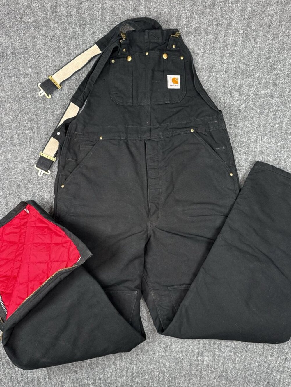 Carhartt R02 BLK Duck Bib Overalls 38x34 Black Quilted USA Made